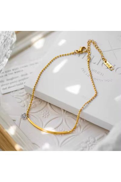 REDz Accessories Brățară subțire din aur, design curbat, lanț fin și cristal, elegantă