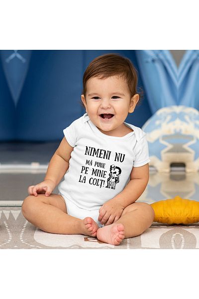 OEM Body bebe, Nimeni nu ma pune la colt, 0 -3 luni, maneca scurta, bonisa creativ, alb, 100% bumbac