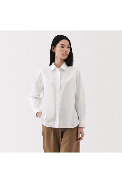 Muji قميص من القماش العريض المغسول بياقة عادية وأكمام طويلة