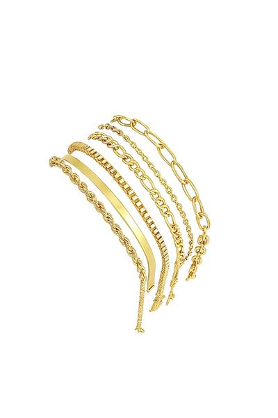 REDz Accessories Chain Bracelet Set, Gold, Varied Pattern, Layered Look