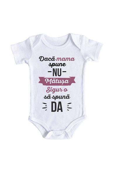 OEM Body bebe, Matusa sigur spune da, 6 - 12 luni, maneca scurta, bonisa creativ, alb, 100% bumbac