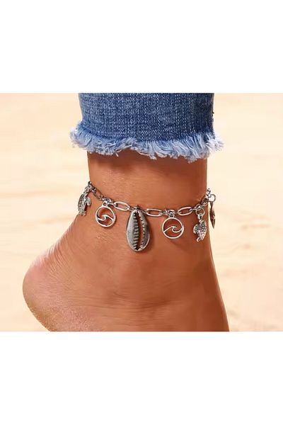 REDz Accessories Brățară de gleznă din argint, pandantive marine, scoică centrală