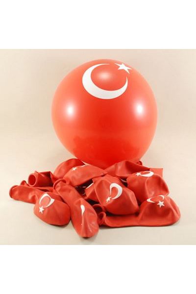 Ayver Latex Moon Star Printed Balloon Turkish Flag Red White Balloon 10 Pcs