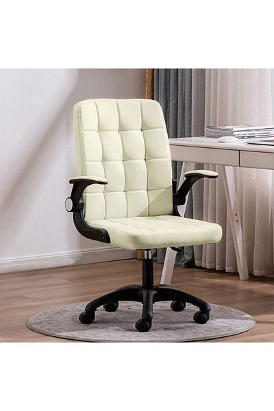Quasar & Co. Ergonomic office chair, swivel, folding handles, adjustable height, eco-leather, cream