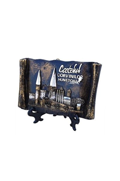 Blusmart Apply resin scroll on plastic support with Corvin Castle, Hunedoara, 14.5x10 cm