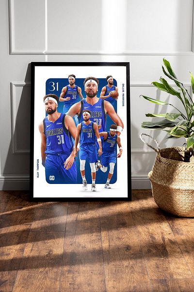 Saturn Klay Thompson Framed Painting - Dallas Mavericks Nba Poster Painting