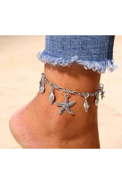 REDz Accessories Ankle Bracelet with Starfish and Shells, Minimalist Summer Style, Elegant Design