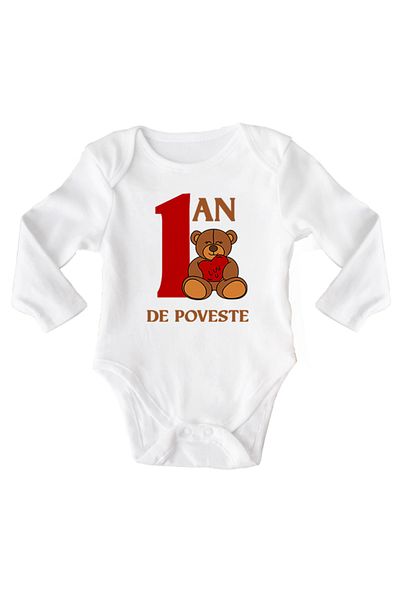 OEM Body bebe, 1 an de poveste, 12-18 luni, maneca lunga, bonisa creativ, alb, 100% bumbac