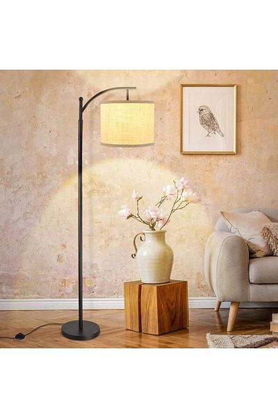 COOYA Modern Curved Floor Lamp With 3 Levels Remote Control Dimmable, Marble Base, 12W, Marble Black