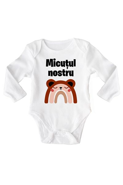 OEM Body bebe, Micutul nostru, 0 -3 luni, maneca lunga, bonisa creativ, alb, 100% bumbac