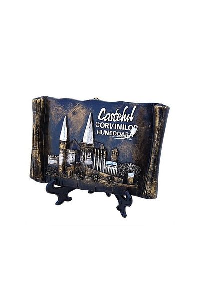 Blusmart Apply resin scroll on plastic support with Corvin Castle, Hunedoara, 14.5x10 cm