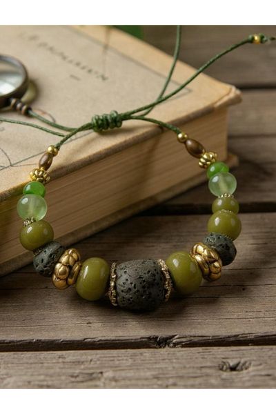 dela otantik Adjustable Bohemian Beaded Bracelet – Authentic Ethnic Colorful Bijoux Jewelry with Lava Stones - Bracelet