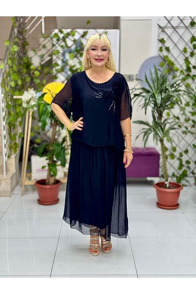 Punta Otantik Nc1025 Italian Chest Floral Silk Dress Black