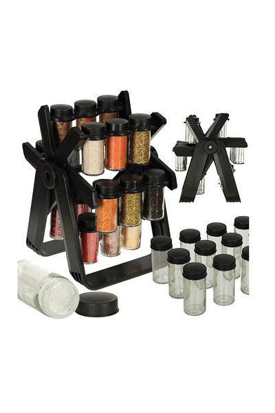 Razo Razo spice organizer set with 18 jars and rotating stand, Matte Black