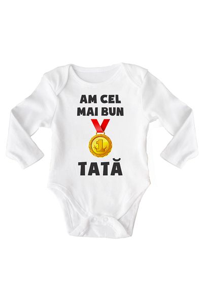 OEM Body bebe, Am cel mai bun tata, 0 -3 luni, maneca lunga, bonisa creativ, alb, 100% bumbac