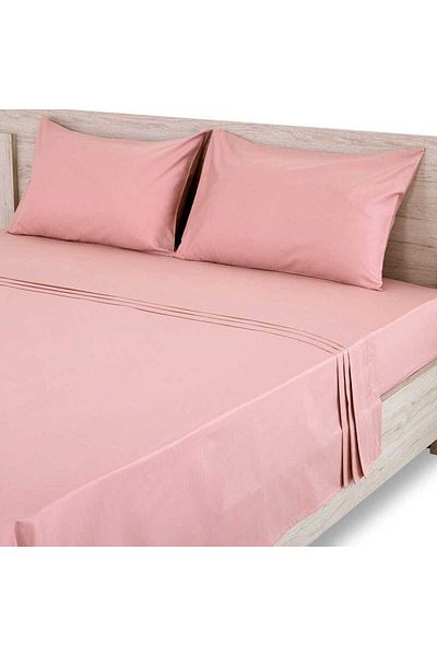 Comfy 3Pcs King Size Flat Cotton Bedsheet set - Light Pink