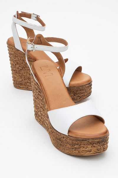 LuviShoes Elsie White Skin Genuine Leather Women's Wedge Heeled Sandals