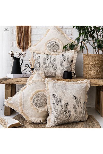 NDC HOME غطاء وسادة من 4 طبقات من الموسلين العضوي من سلسلة Dream Catcher مكون من 4 قطع