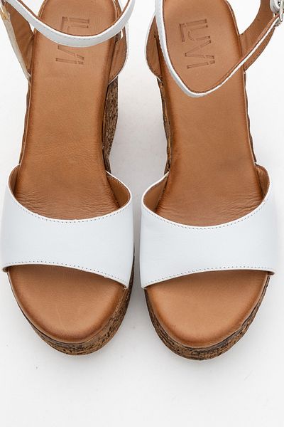 LuviShoes Elsie White Skin Genuine Leather Women's Wedge Heeled Sandals