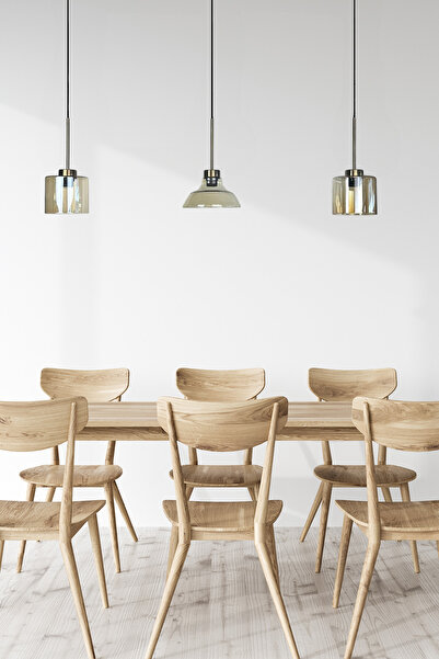 Bamyum Üçlü Lunex Cam Bal Rengi Avize İnce Eskitme Başlık Sarkıt Yemek Masası Üstü Iç Mekan Cafe Otel