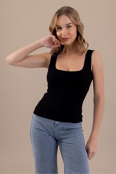 BAYKAR Women's Tank Top with Thick Straps, Square Neck and Removable Pad Bra 6300 Black