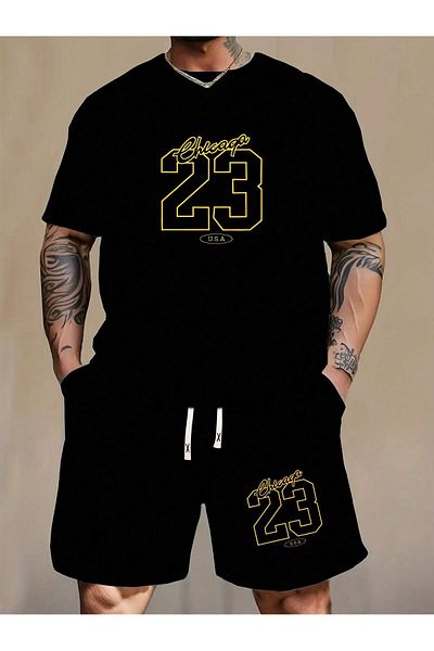 ACTIVE MODA Men's Cotton Printed Create Your Own Path Tshirt-Shorts Set 2-Pack Oversize Large Size