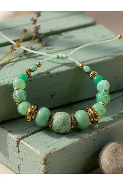 dela otantik Adjustable Bohemian Beaded Bracelet – Authentic Ethnic Colorful Bijoux Jewelry with Lava Stones - Bracelet