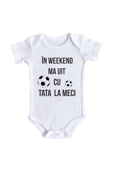 OEM Body bebe, Ma uit cu tata la meci, 0 -3 luni, maneca scurta, bonisa creativ, alb, 100% bumbac