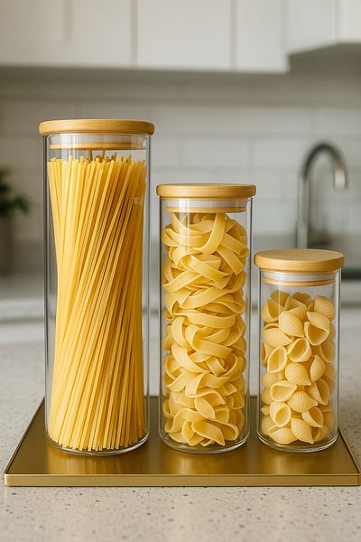 Blissra Set of 3 Borosilicate Glass Vacuum Jars with Bamboo Lids – 22-18-14 Cm, Diameter: 8cm – 1400 ml