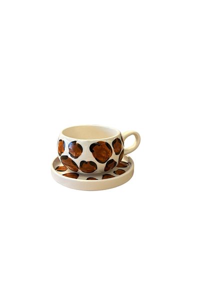 seramiker Leopard Patterned Mug with Plate