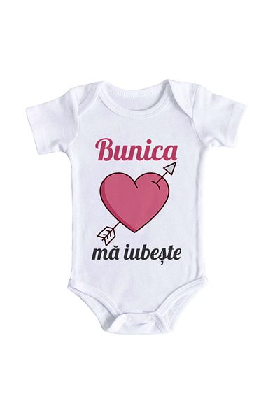 OEM Body bebe, Bunica ma iubeste, 3 -6 luni, maneca scurta, bonisa creativ, alb, 100% bumbac