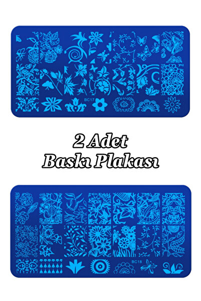 Easy Beauty 2 Adet Baskı Plakası ve Nail Art French Stamper, Desen Baskı Pale...