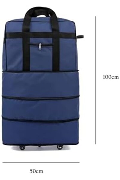 Yuwell YU WELL Expandable Rolling Duffle Bag Wheeled Luggage Foldable Suitcase (Duffle Bag/Wheels, Blue, La
