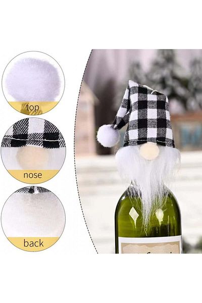 HIWERAN Set of 6 Christmas wine bottle caps HIWERAN, textile, white/black/red, 20 x 7 cm