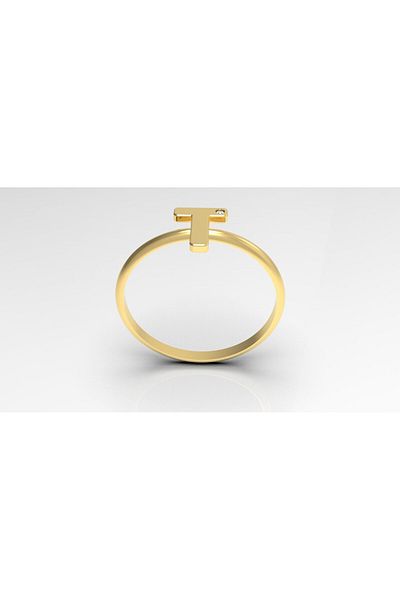 BijuteriileMircescu 14K Gold Ring with Initial "T" and Zirconia Stone