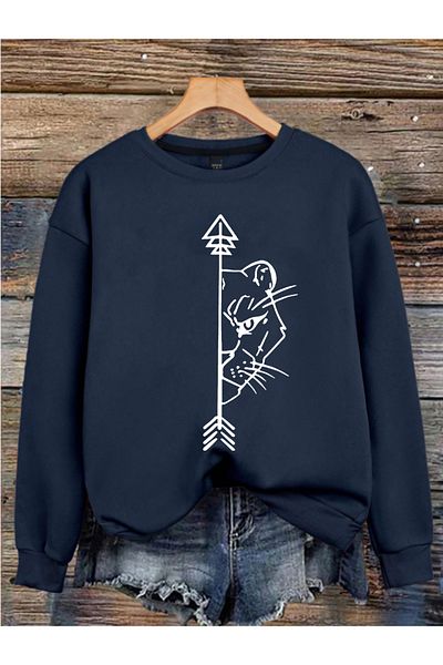 MAGORS Female Lion Printed 3 Threads Crew Neck Long Sleeve Women Sweatshirt