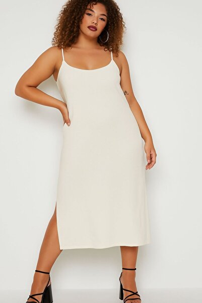 MODAALFABE Rochie de vară cu bretele din frânghie Y cu fantă