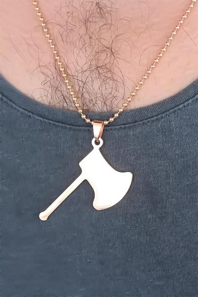 Celira Rose Color Metal Axe Figured Men's Necklace