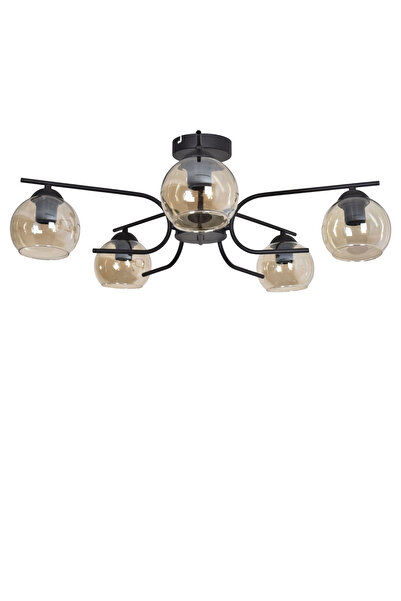 Modavize Aloha Modern Tasarım Salon Yatak Odası Mutfak Siyah Renk Bal Camlı 5 li Avize