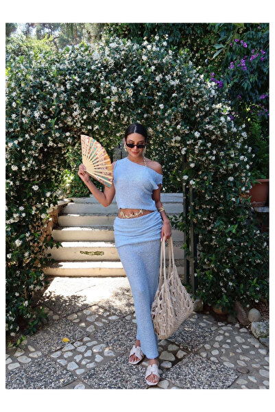 My Blog Blue Draped Double Suit - 7257