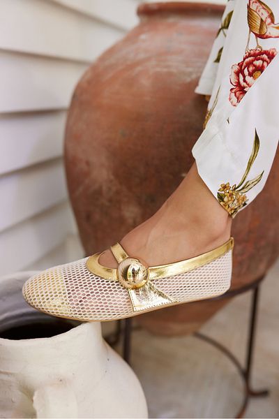 ANGELİNA JONES Ni̇ka Women's Gold Mesh Detail Ballet Flat