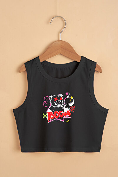 TARZ STİL Kız Çocuk Yazlık Boom Graffiti Baskılı Crop Tişört 23523