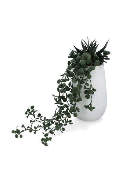 Atmosphera Lightweight Realistic Flat Base Compo Artificial Plant with Vase Green and White