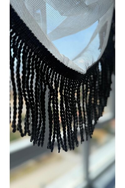 DİLETTO Gray Tasseled Steel Tulle Balloon Curtain (Ironing Not Required)