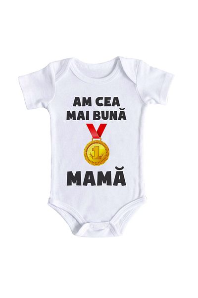 OEM Body bebe, Am cea mai buna mama, 6 - 12 luni, maneca scurta, bonisa creativ, alb, 100% bumbac