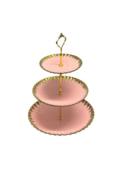 JOVY Porcelain Stackable Plate, 3 Levels, Candy Bar, Golden, Pink with Gold