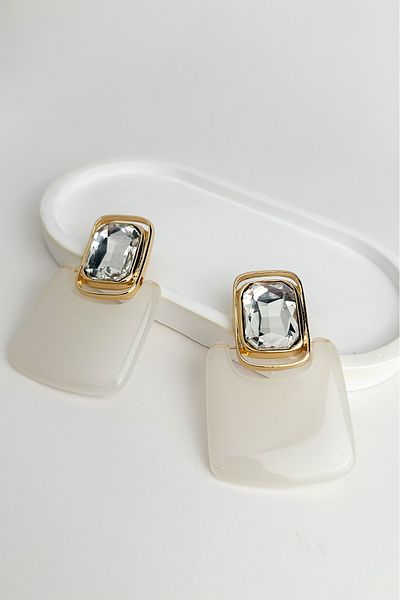 Modex Vintage Geometric Square Stone Acrylic Earrings (7cm)