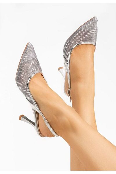 B T Shoes Pantofi cu toc subtire Carey argintii