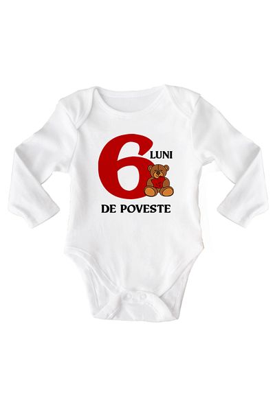 OEM Body bebe, 6 luni de poveste, 6 - 12 luni, maneca lunga, bonisa creativ, alb, 100% bumbac