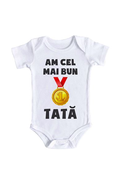 OEM Body bebe, Am cel mai bun tata, 12-18 luni, maneca scurta, bonisa creativ, alb, 100% bumbac